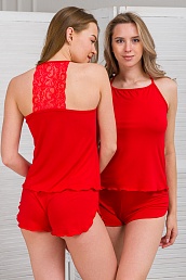 Пижама женская из топа и шорт из вискозы Лили красный