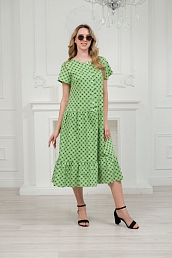 Платье женское из кулирки Кармелита / Бело-зеленый горошек